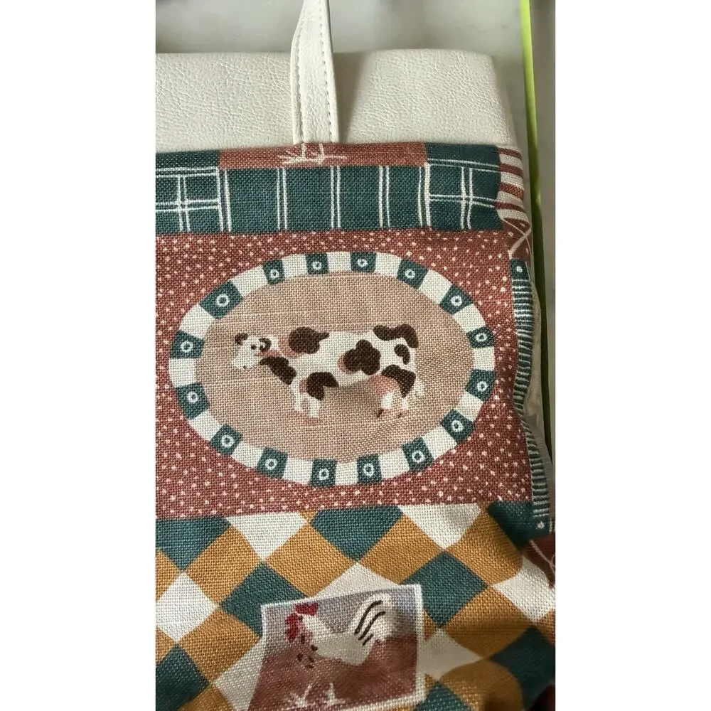 Farmhouse Patchwork Barn Horse Cow Chicken Country Cottagecore Tote Shoulder Bag